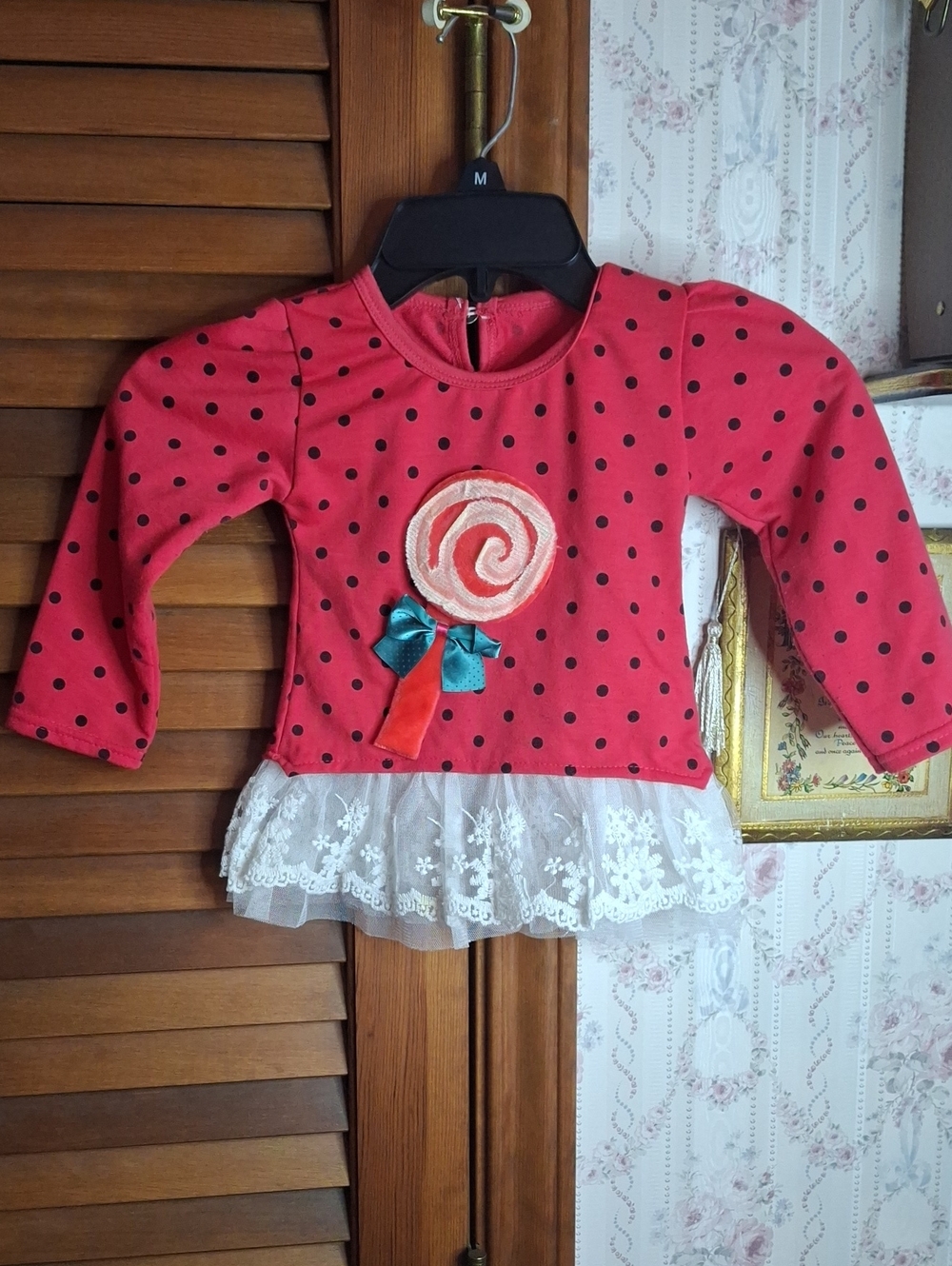 Christmas Polka Dot Lollipop Lacey Top Size Large Preloved